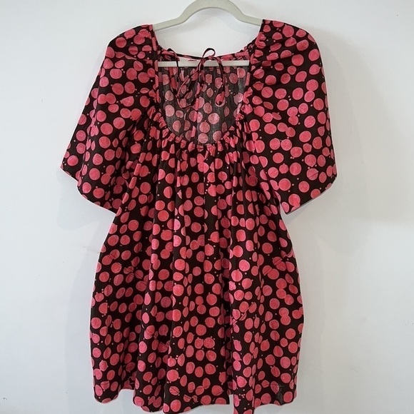 FREE People Pink/Chocolate Combo Jodie Printed Tunic Flowy Oversized top size XS - Picture 10 of 16